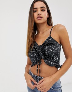 Кроп-топ в горошек с оборками и сборками спереди Missguided - Мульти