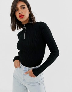 Вязаный джемпер в рубчик с молнией ASOS DESIGN - Черный