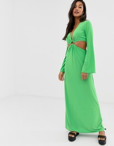 Платье макси с рукавами клеш и кольцом ASOS DESIGN - Зеленый