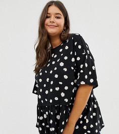 Свободный топ с цветочным принтом ASOS DESIGN Curve - Черный