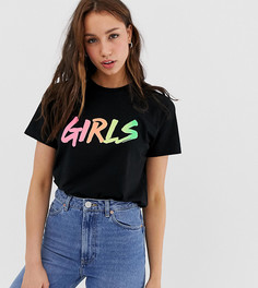 Футболка с надписью Girls и эффектом омбре ASOS DESIGN Tall - Черный