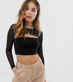 Сетчатый топ с длинными рукавами и вырезом спереди ASOS DESIGN Petite - Черный