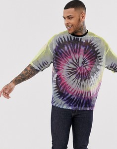 Сетчатая oversize-футболка с выбеленным принтом тай-дай и рукавами длиной до локтя ASOS DESIGN - Мульти