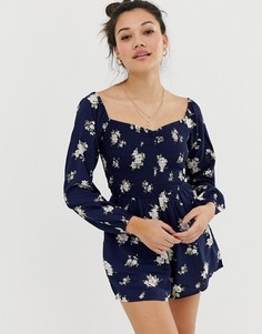 Ромпер с цветочным принтом Hollister - Темно-синий