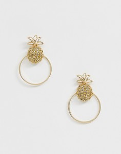 Золотистые серьги с кольцом и ананасом Monki - Золотой