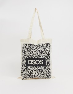 Бежевая сумка-тоут с принтом noise и списком брендов ASOS DESIGN - Бежевый