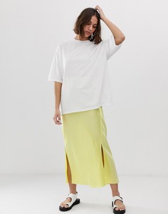 Атласная юбка миди с разрезами ASOS DESIGN - Желтый
