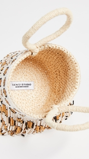 Sensi Studio Mini Leopard Beaded Bucket Bag