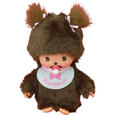 Мягкая игрушка Monchhichi Бэбичичи, девочка в розовом слюнявчике, 15 см