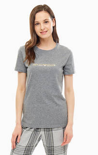 Серая хлопковая футболка с золотистым принтом Emporio Armani