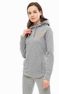 Хлопковая толстовка серого цвета с капюшоном EA7