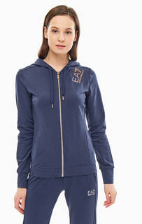 Синяя хлопковая толстовка на молнии EA7
