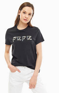Футболка из хлопка с бисером и пайетками Pepe Jeans