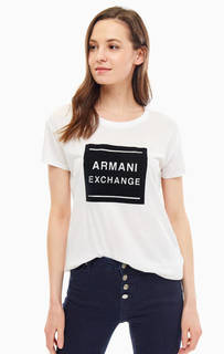 Белая хлопковая футболка с контрастным принтом Armani Exchange