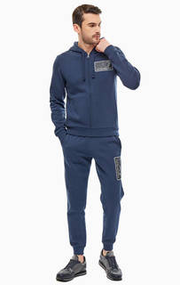 Синий спортивный костюм из хлопка с принтом EA7