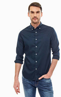 Синяя хлопковая рубашка приталенного кроя Armani Exchange