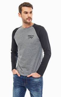 Серая хлопковая футболка с длинными рукавами Armani Exchange