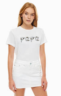 Футболка из хлопка с бисером и пайетками Pepe Jeans
