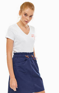 Белая хлопковая футболка с треугольным вырезом Tom Tailor Denim