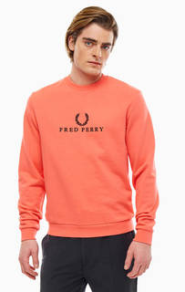 Коралловый свитшот из хлопка с вышивкой Fred Perry