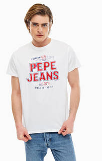 Белая футболка из хлопка с принтом Pepe Jeans