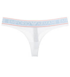 Белые хлопковые трусы-стринги Emporio Armani