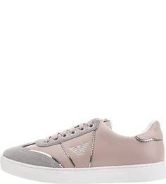 Розовые кожаные кеды с лаковыми вставками Emporio Armani