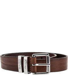 Коричневый кожаный ремень с золотистой пряжкой Emporio Armani