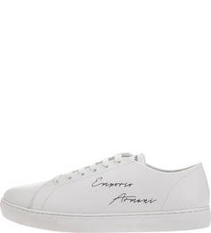 Белые кожаные кеды на шнуровке Emporio Armani