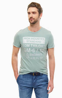 Хлопковая футболка мятного цвета с короткими рукавами Tom Tailor