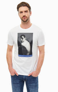 Белая хлопковая футболка с принтом Armani Exchange