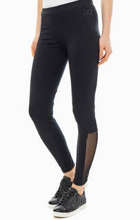 Черные хлопковые леггинсы с сетчатыми вставками EA7