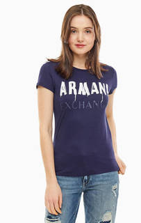Синяя хлопковая футболка с декоративной отделкой Armani Exchange