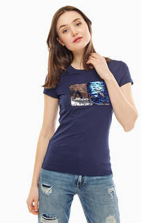 Синяя футболка с отделкой пайетками Armani Exchange