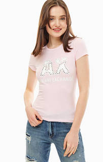 Розовая футболка из хлопка с принтом Armani Exchange
