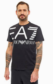 Черная хлопковая футболка с короткими рукавами EA7
