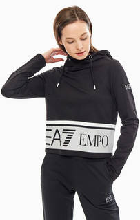 Укороченная хлопковая толстовка черного цвета EA7