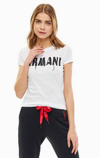 Белая хлопковая футболка с декоративной отделкой Armani Exchange