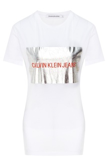 Белая футболка с принтом и логотипом Calvin Klein