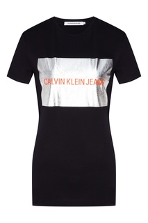 Черная футболка с принтом и логотипом Calvin Klein