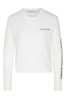 Белый лонгслив с логотипом на рукаве Calvin Klein