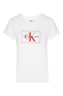 Белая футболка с контрастной монограммой Calvin Klein