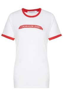 Белая футболка с красной отделкой Calvin Klein