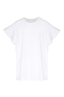 Белая футболка с оборками на рукавах Victoria Beckham