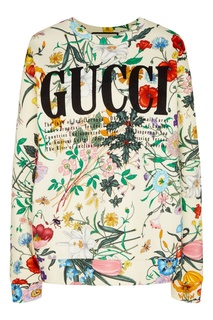 Свитшот с ботаническим принтом и надписями Gucci