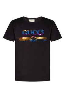 Футболка с винтажным логотипом из пайеток Gucci Man