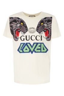 Белая футболка оверсайз с тиграми Gucci Man