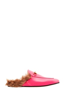 Розовые слиперы Princetown с мехом Gucci