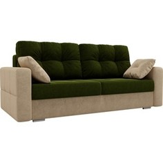 Прямой диван Лига Диванов Фьюжн вельвет зеленый/бежевый