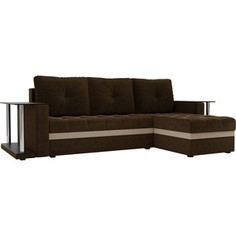 Угловой диван АртМебель Атланта М 2 стола вельвет коричневый правый угол